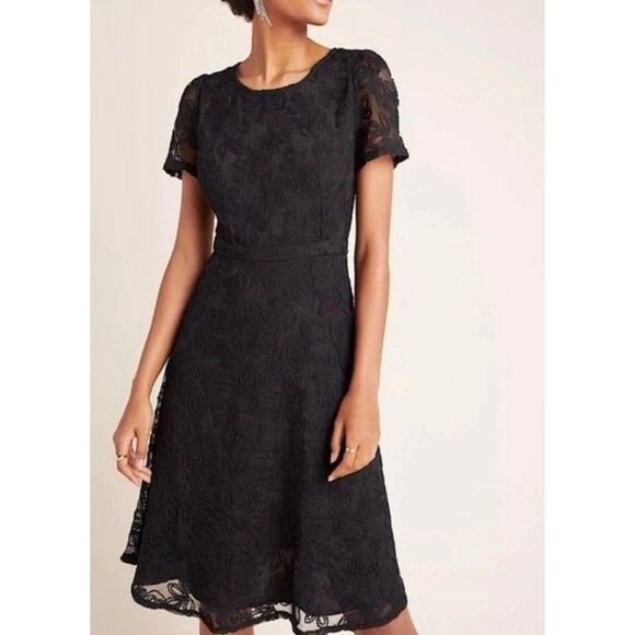 Anthropologie Sunday In Brooklyn XS Violetta Lace Midi BlackDress A-Line NWT - Picture 2 of 13